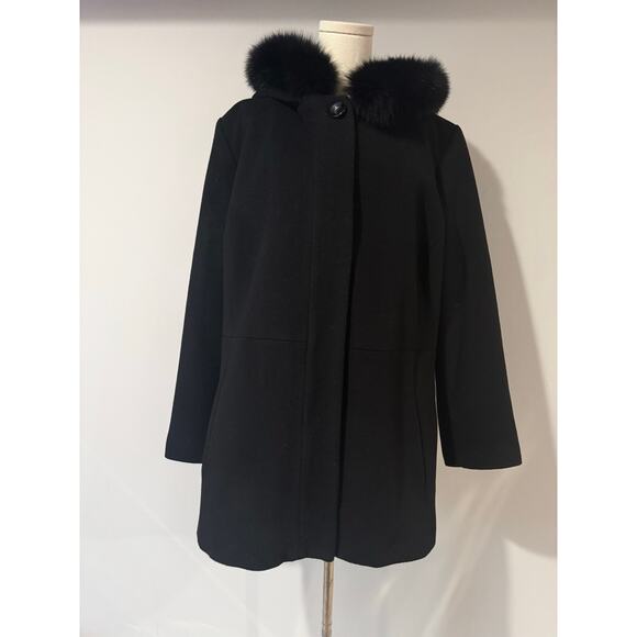 Sachi Black Wool Peacoat Size 1X – Real Fox Fur Trim Collar, Luxe Winter Coat - Picture 1 of 8